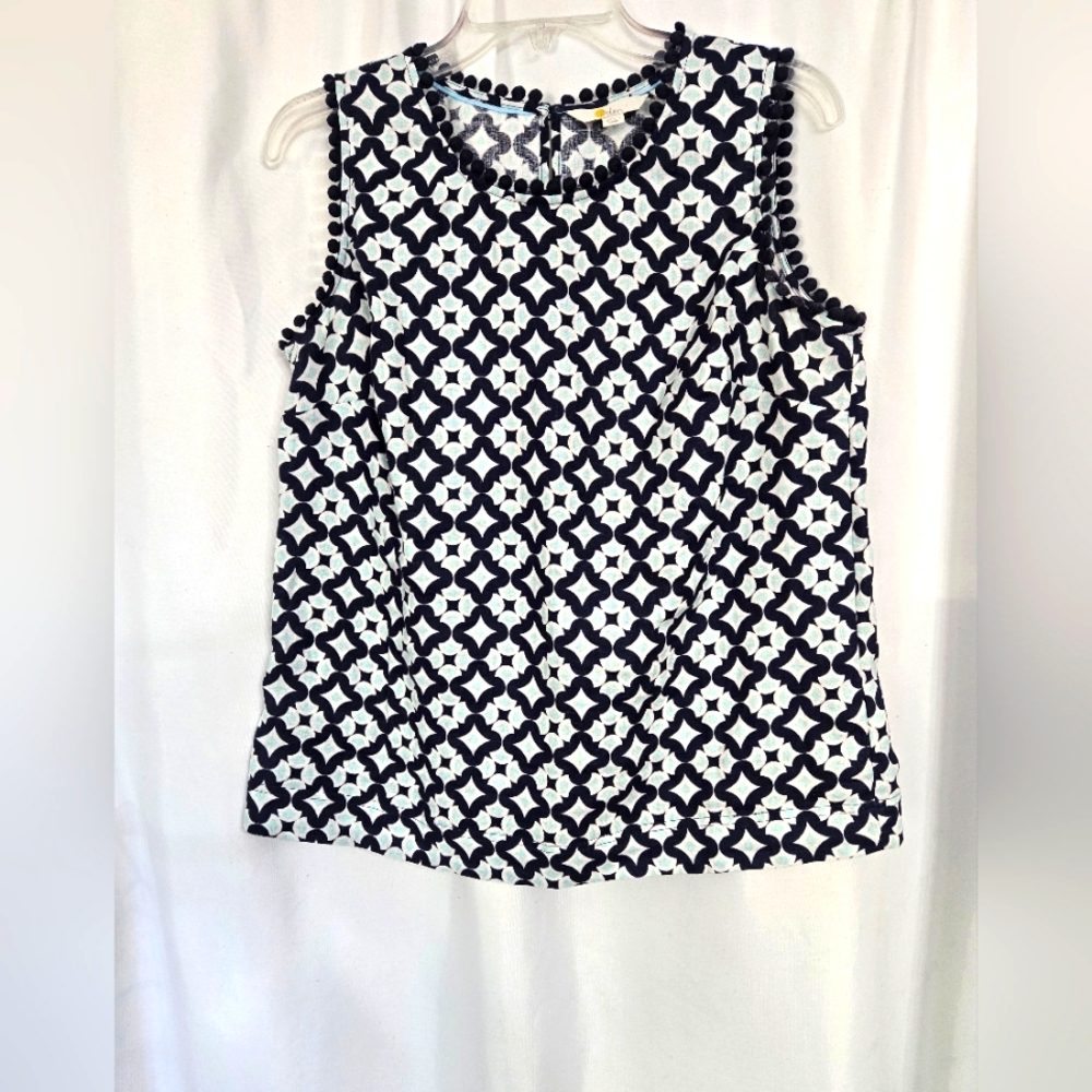 Boden Women's Romaine Sleeveless Linen Tank Top Navy Diamond